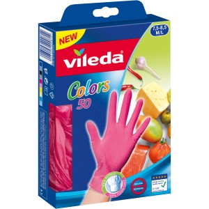Vileda Colors Nitril Einweghandschuhe, Größe L/M, 50 Stück, pink, für Allergiker und lebensmittelecht.