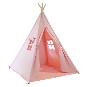 Pastellrosa Sunny Tipi Zelt Alba mit Fenster und Kissen, ideal zum Spielen und Entspannen.