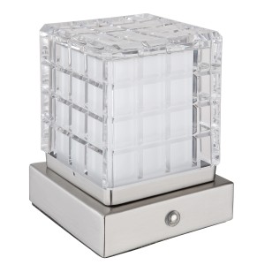 Globo Tischleuchte Lunki, 10 cm, Nickel matt, LED, mit Touchdimmer und USB-Anschluss.