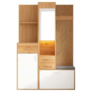 Merax Flurgarderobe Schuhschrank Spiegel Sitzbank LED Schubladen