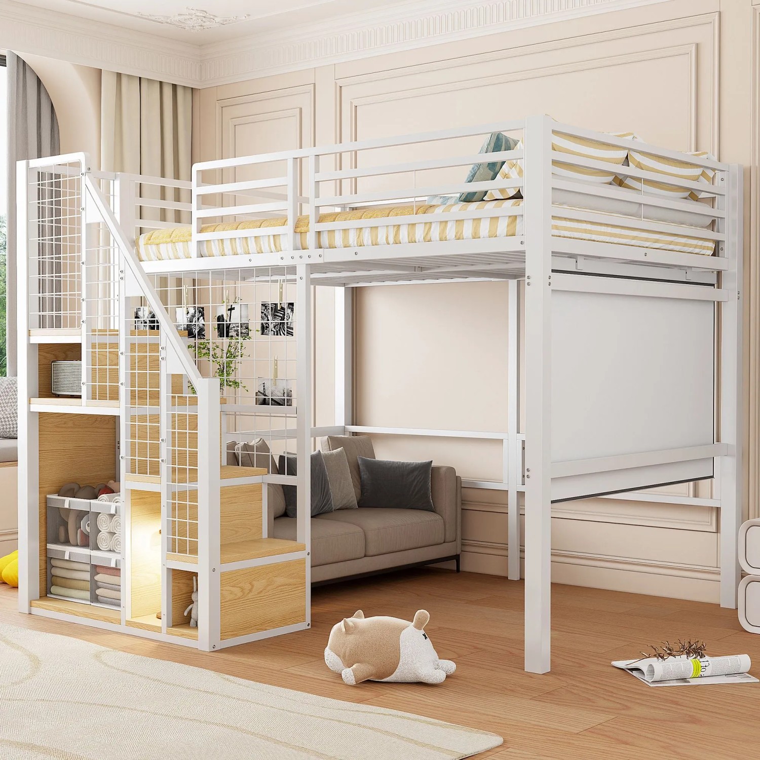 View Ruler Image okwish Hochbett 140x200cm mit Sicherheitsleiter Ablage Jugendzimmer ...