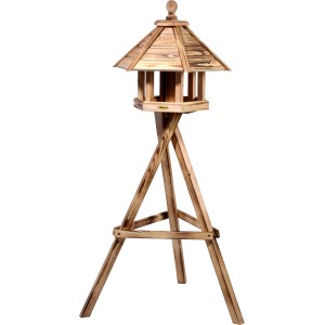 Geflammtes Kiefer Vogelhaus Brillo mit Ständer und Futtersilo, 45x45x47 cm, FSC® zertifiziert.