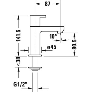 Technische Zeichnung Duravit Kaltwasser-Standventil B.2 Chrom, Maße und Anschlüsse.