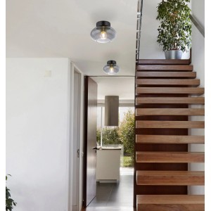 Moderne Globo Deckenleuchte Shaun, schwarz matt mit Rauchglas, 180x130mm.