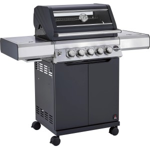 Jamestown Gasgrill Knox mit 3 Brennern, Abdeckung und Rotisserie. Grillwagen in Schwarz und Silber.