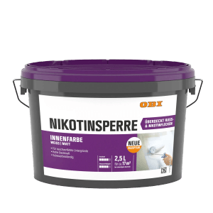 Eimer OBI Wandfarbe Nikotinsperre, Weiß Matt, 2,5 l. Farbe für Innenräume.