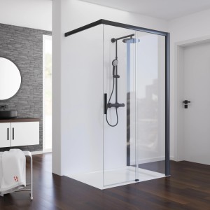 Schulte Schiebetür Walk In mit Wand Mattschwarz 90 x 120 x 200 cm DIN Rechts