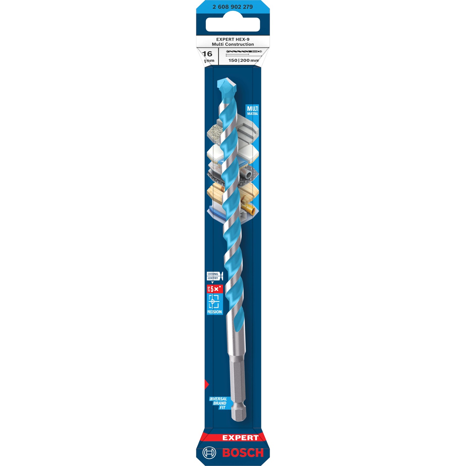Bosch Expert Hex-9 Multi Construction Bohrer, 16 mm Universalbohrer für verschiedene Materialien.