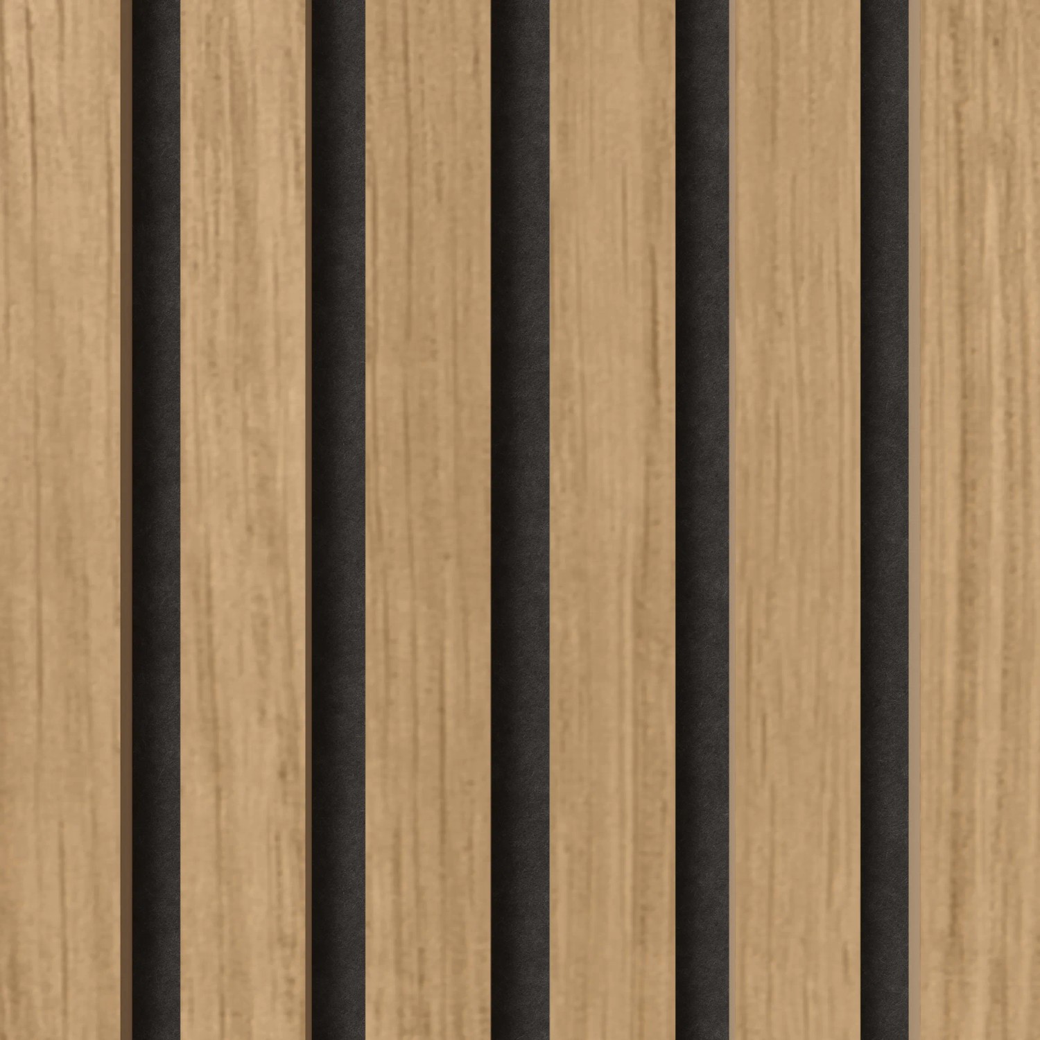 Akustikpaneel Eiche Natur auf Schwarz: Wandverkleidung mit Holz- und Filzstreifen für besseren Raumklang.
