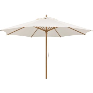 Schneider Malaga Marktschirm, Ø 300 cm, mit Seilzug. Gartenschirm in Weiß mit Holzoptik.