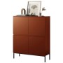 Modernes Selsey Highboard Bemmi in Ziegelrot, 100 cm breit, mit vier Türen und hohen schwarzen Metallbeinen. Ideal als Kommode.