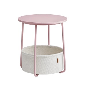 Vasagle Beistelltisch Rosa-Weiß mit Stoffkorb, runder Tisch mit Stauraum.