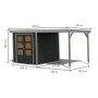 Karibu Gartenhaus Ernesto C mit Anbaudach, anthrazit/grau, 208,5x209x213 cm. Holz-Gartenhaus mit Maßen.