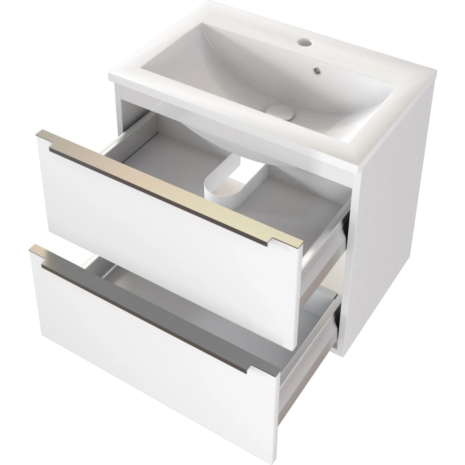 Held Möbel Einzelwaschtisch Monza, 60 cm, Weiß Matt mit Softclose und zwei offenen Schubladen.