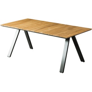 Rechteckiger, dunkelgrauer Gartentisch DAVINA (90x180 cm) mit Holzoptik-Tischplatte und Aluminiumgestell.