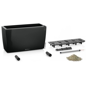 Lechuza Cararo Premium Pflanzgefäß, 75 cm, schwarz hochglanz, mit Zubehör für Bewässerungssystem.