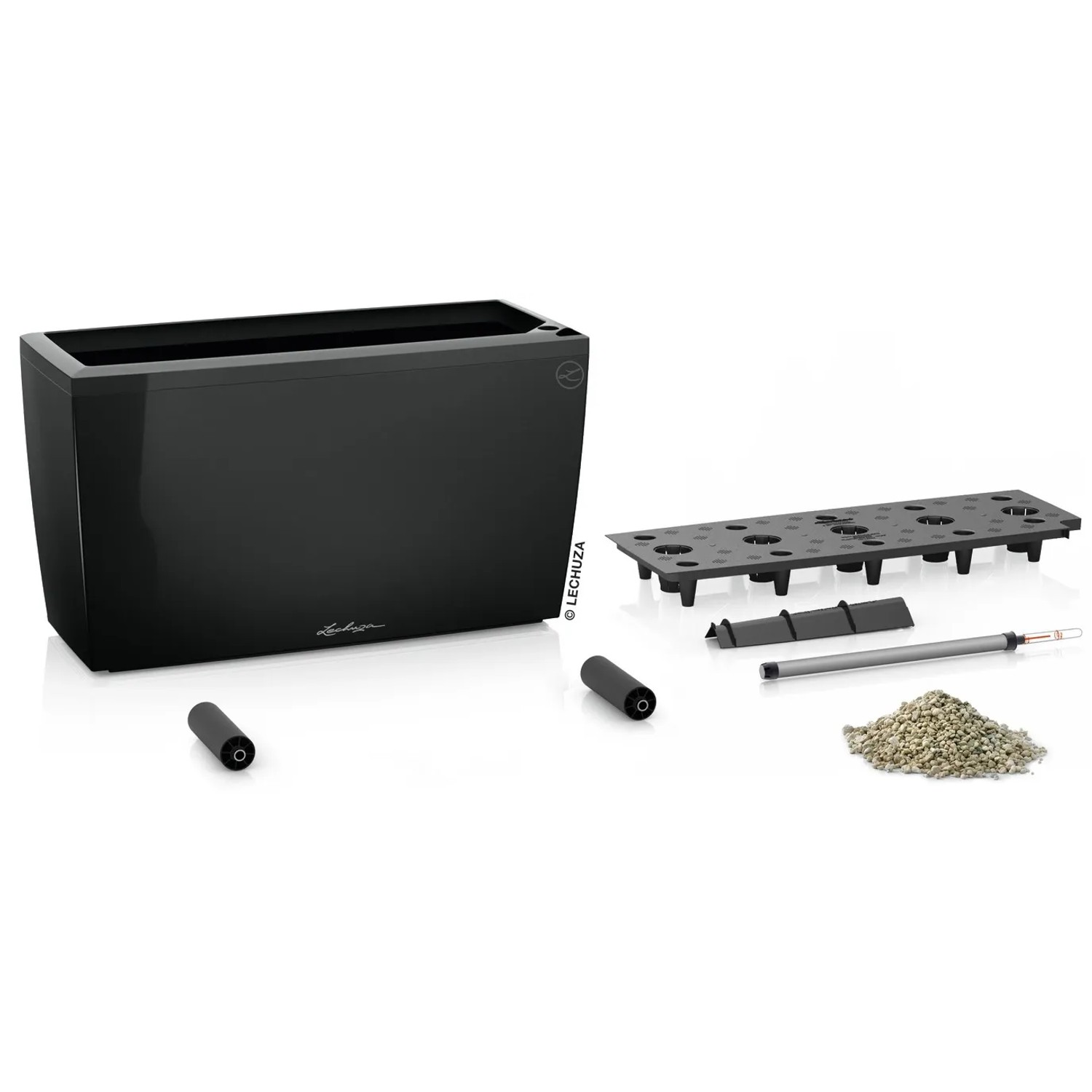 Lechuza Cararo Premium Pflanzgefäß, 75 cm, schwarz hochglanz, mit Zubehör für Bewässerungssystem.