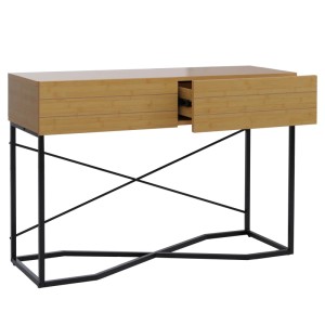 Konsolentisch P47 im Industrial Design mit Schubladen und Eisengestell in Bambus-Optik.