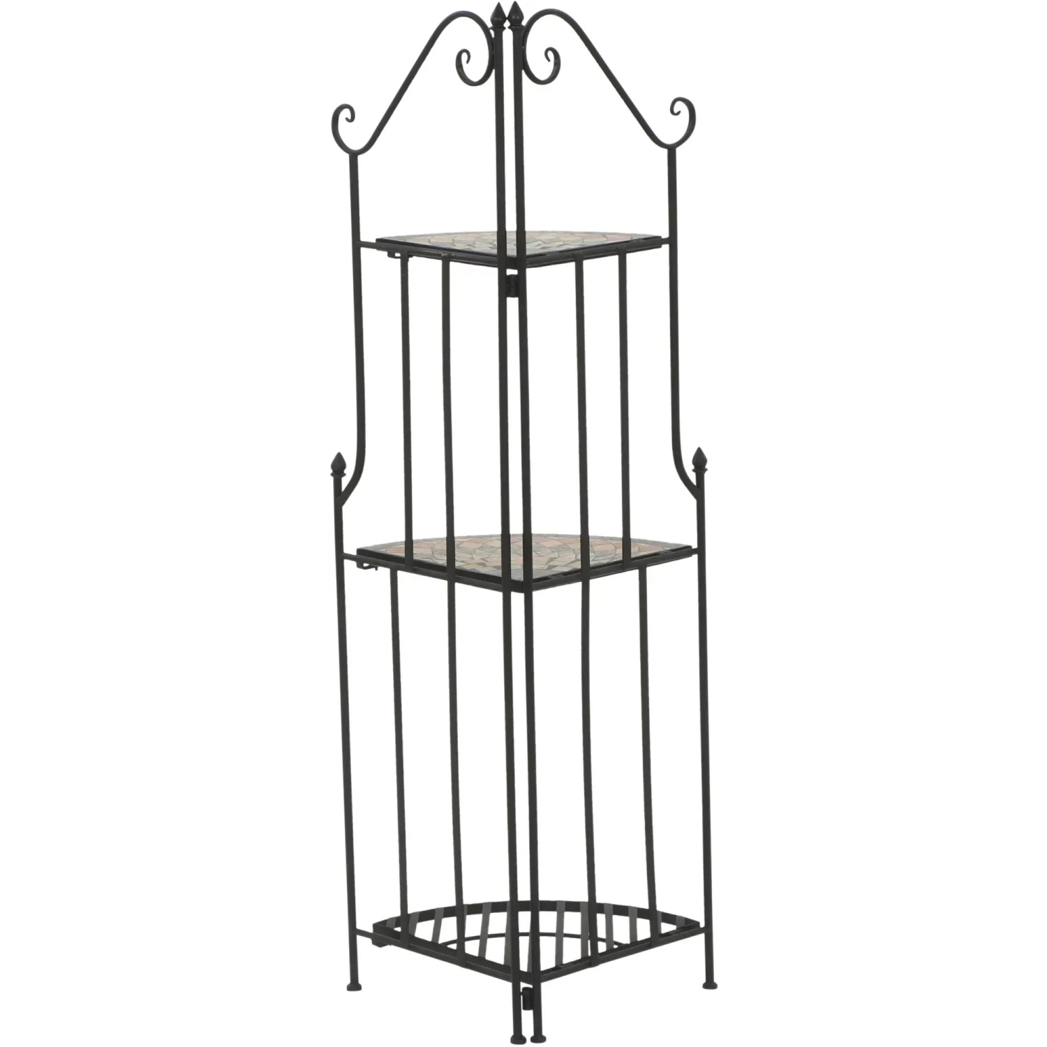 Schwarzes Siena Garden Eckregal Prato aus Eisen mit Mosaik-Regalböden.