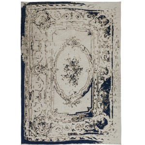 Vintage Teppich Guadeloupe grau-blau, 160x230 cm. Handgefertigter Teppich mit floralem Muster.