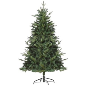 Grüner HOMCOM Weihnachtsbaum 1,5 m hoch, mit dichten Ästen und stabilem schwarzem Metallfuß. Perfekt für festliche Dekoration.