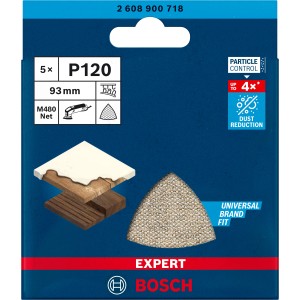 Bosch Expert M480 Netzschleifblätter, 93x93mm, K120, 5 Stk., für Deltaschleifer mit Staubabsaugung.