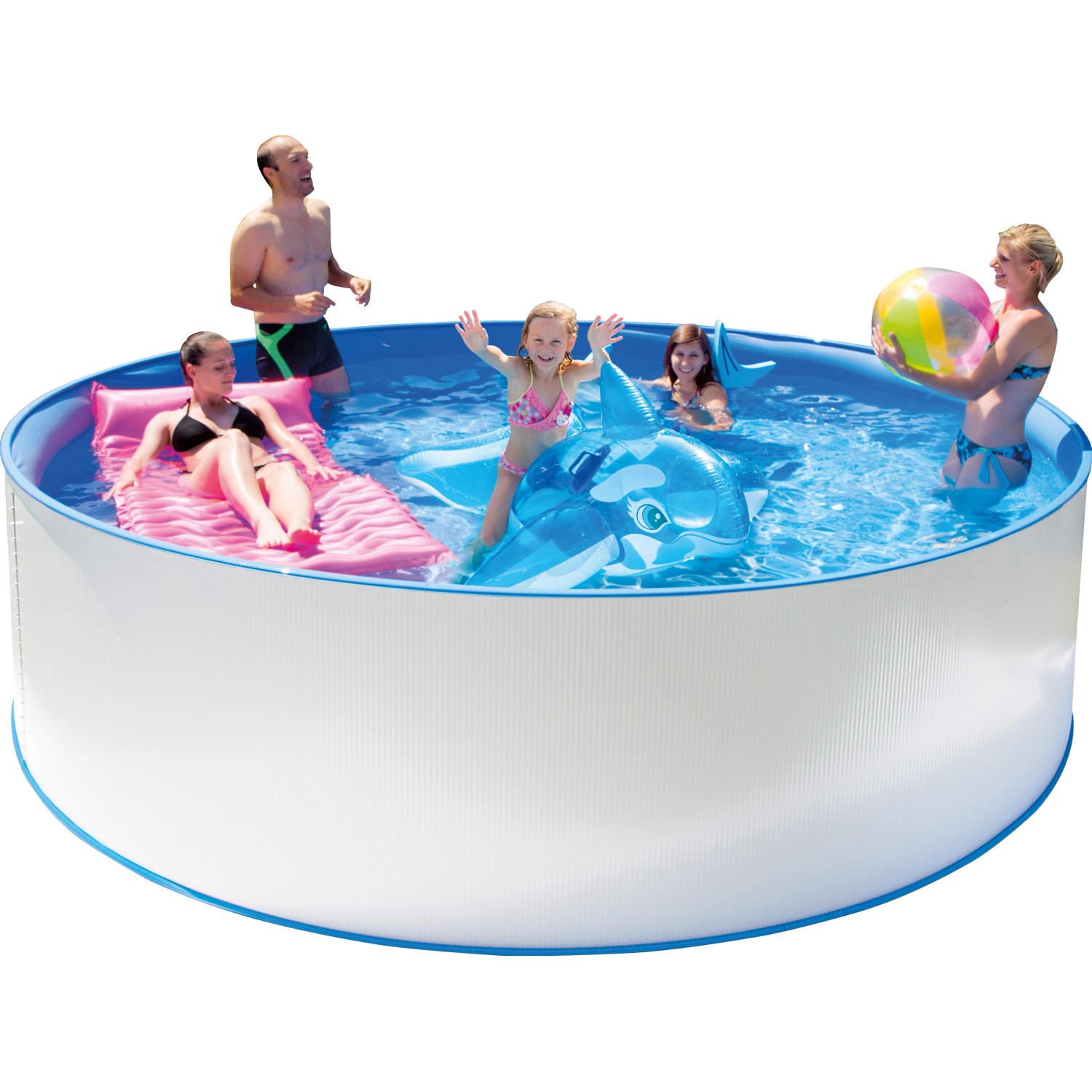 Steinbach Stahlwand-Pool Set New Splasher Secure, Ø 350 cm, mit Familie im Wasser.