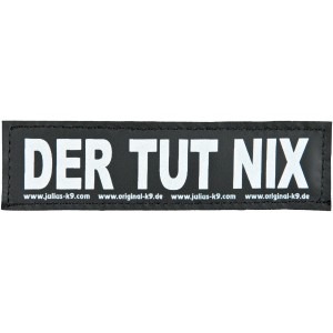 Julius K-9 Klettsticker 'Der tut nix' für Hundegeschirr, Größe S.