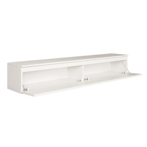 Weißes Selsey TV-Hängeboard Bemmi, 175 cm breit, mit zwei nach unten öffnenden Klappenfächern. Moderner TV-Schrank.