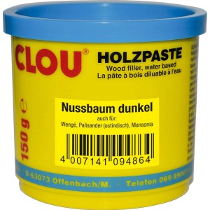 Clou Holzpaste Nussbaum Dunkel, 150g Dose. Holzspachtel für Reparaturen im Innenbereich.