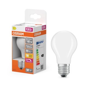 Osram E27 LED-Lampe, Glühlampenform, 3,4W, dimmbar, matt.
