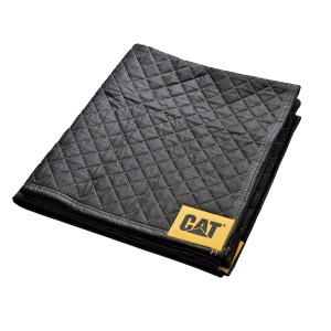 Cat Multifunktionsdecke Premium, 180x200 cm, schwarz-gelb, gesteppt mit Cat-Logo.