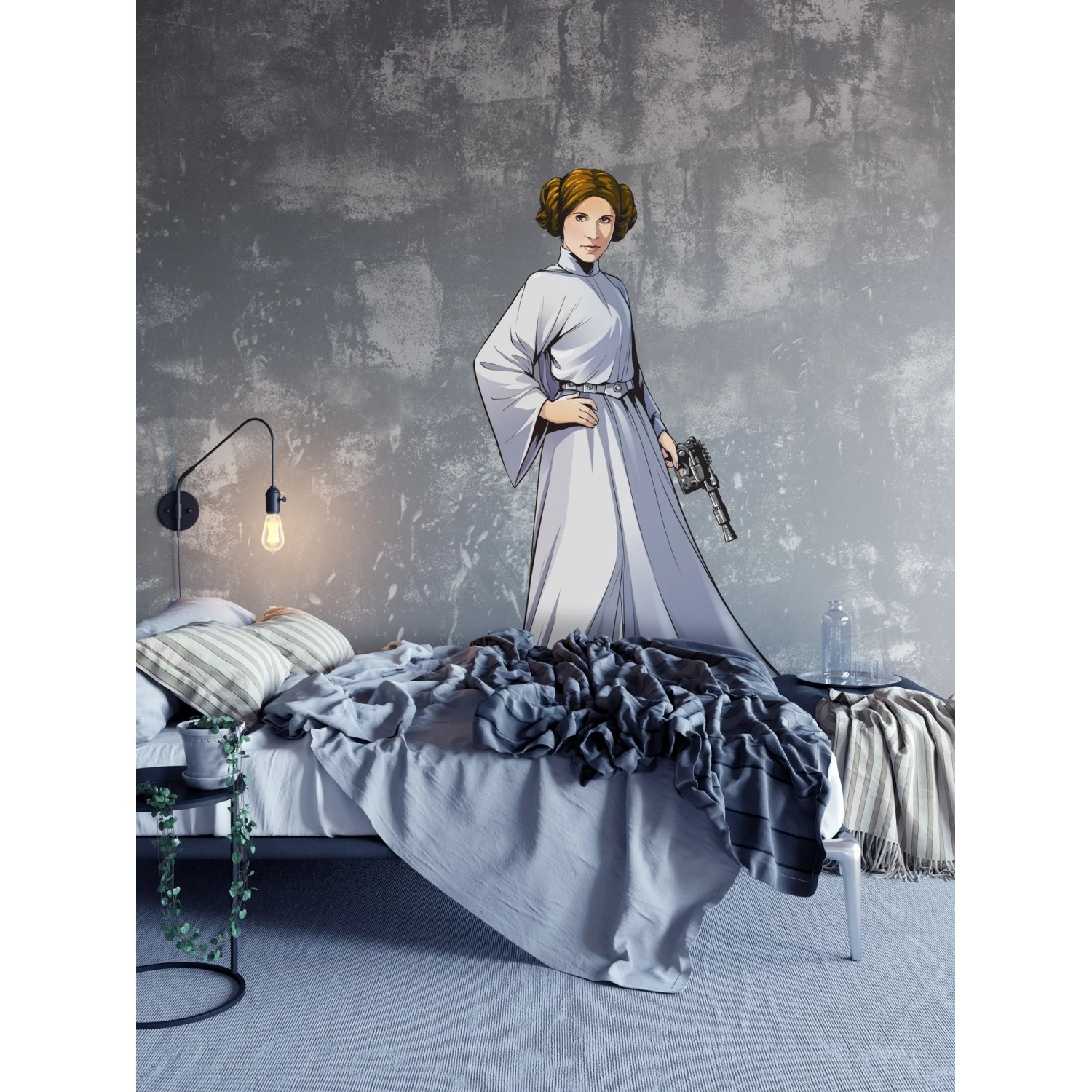 Star Wars Fototapete mit Prinzessin Leia im Schlafzimmer, selbstklebend, 127x170 cm.