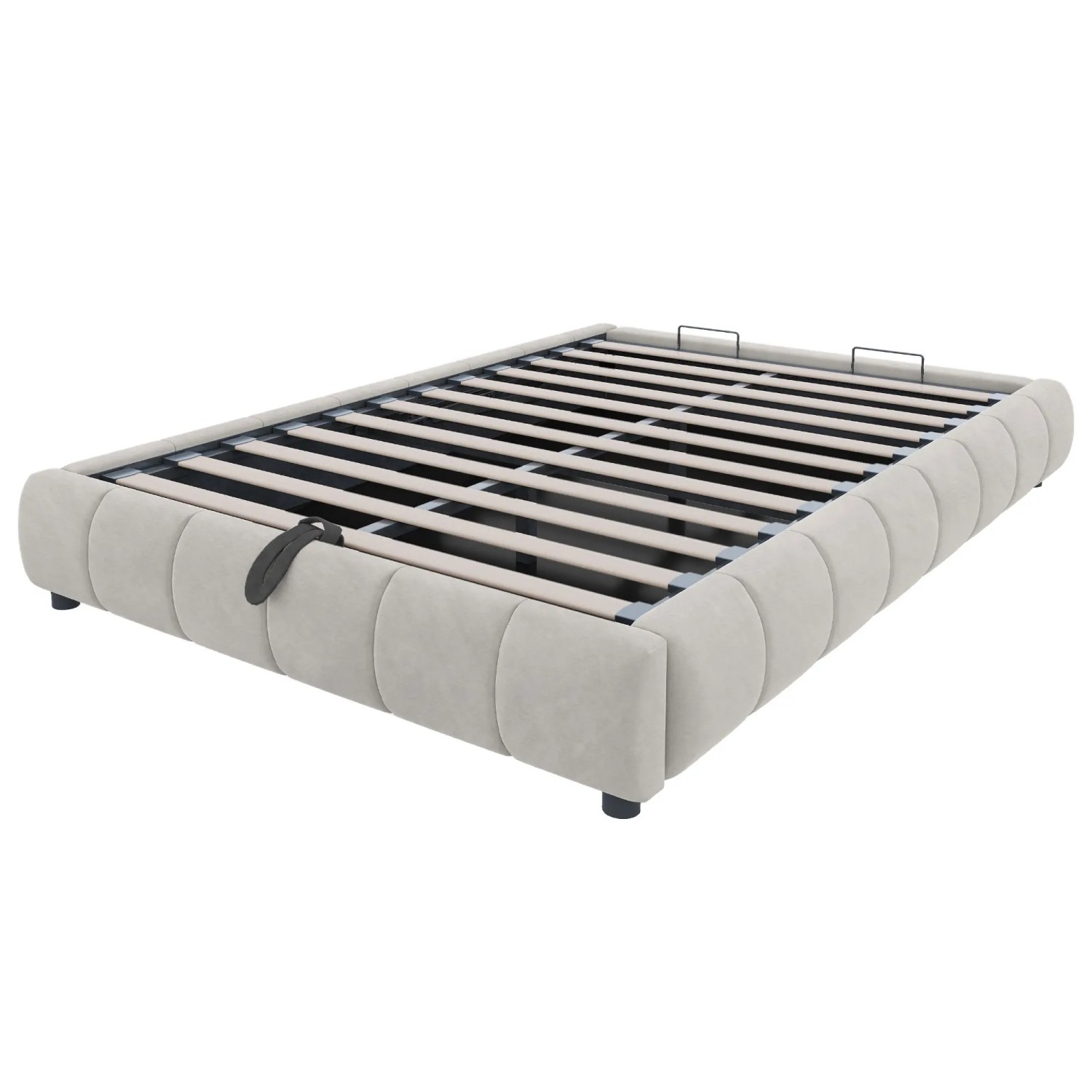 okwish Polsterbett 140x200cm mit LED Beleuchtung und Stauraum Beige ohne Matratze_10