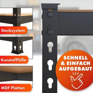 KARAT Schwerlastregal Rhino bis 1050 kg Pulverbeschichtet 180 x 90 x 45 cm Schwarz