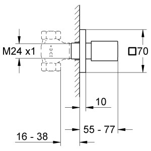Technische Zeichnung Grohe Eurocube UP-Ventil Oberbau mit Maßangaben für die Installation.
