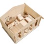 Innenansicht Alpholz Gartenhaus Mirko Modern, unbehandelt, mit Möbeln. Holz-Gartenhaus mit 40mm Wandstärke.