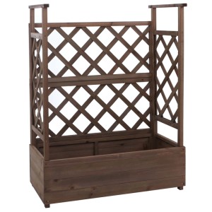 Braunes Holz-Hochbeet mit Rankhilfe, 114x85x44cm, für Garten und Terrasse.