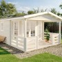 Imprägniertes Alpholz Gartenhaus Lappland-40 mit Satteldach, 360x542 cm. Holz-Gartenhaus mit Terrasse.