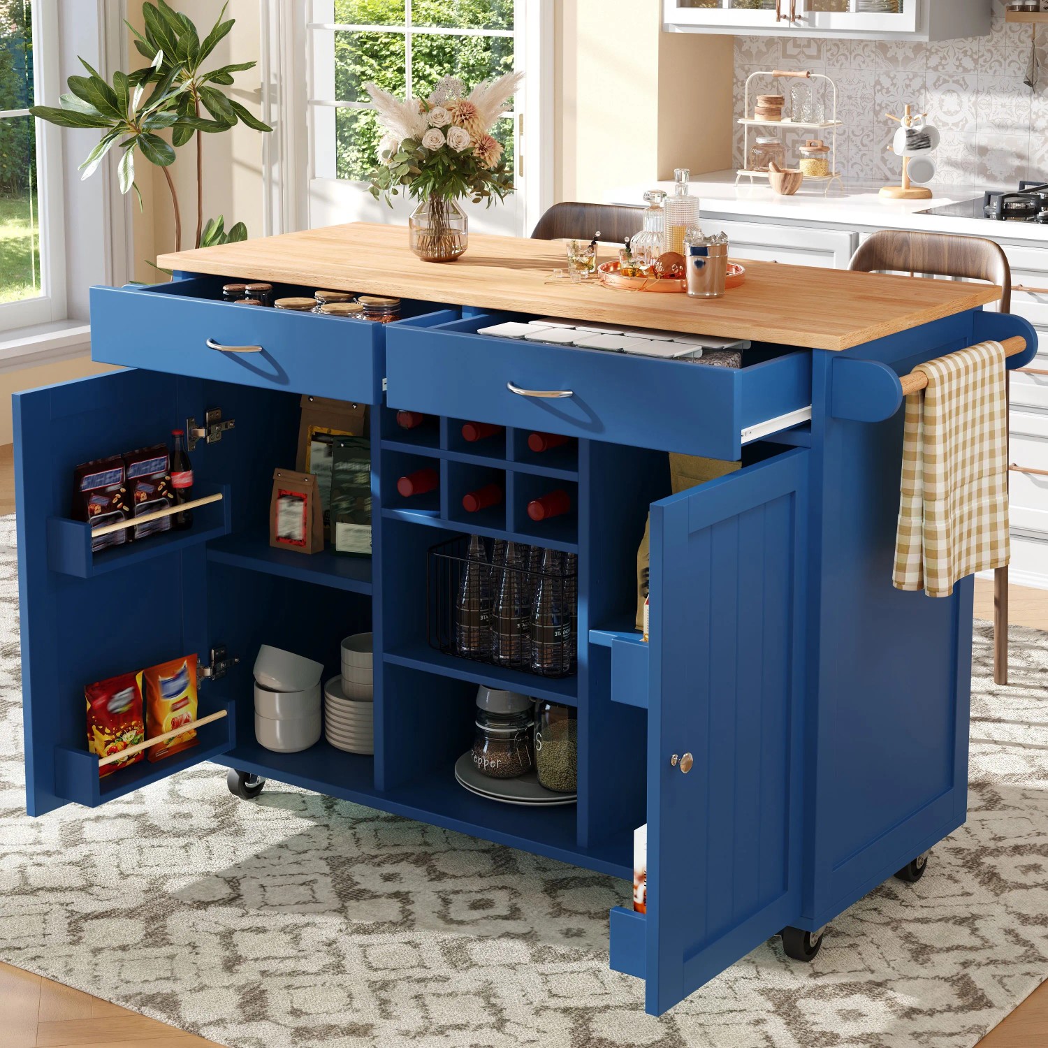 okwish Kücheninsel mit Speicherraum Multifunktion Küche 102x45x92cm Blau_2