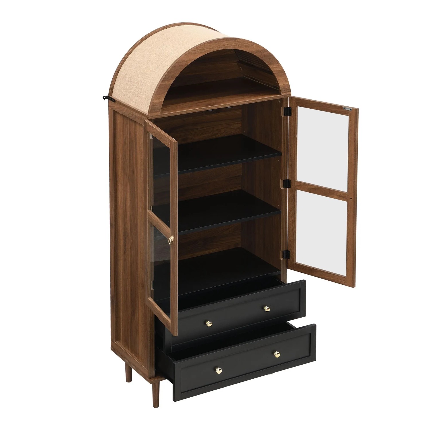 okwish Kommode mit Gewölbtem Glas Verstellbaren Regalen Wohnzimmer 70x38x165cm Schwarz_4