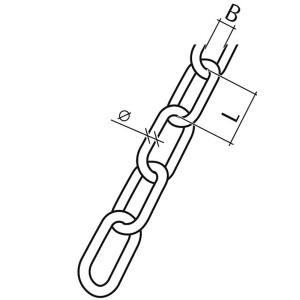 Skizze einer Conacord Schweißkette Form C, Stahl, Ø 5 mm, 35 mm, Chrom, Meterware.