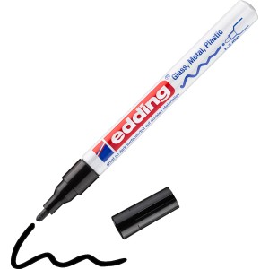 Edding Paintmarker E-751 Schwarz mit Kappe und Farblinie. Ideal für Glas, Metall und Kunststoff.