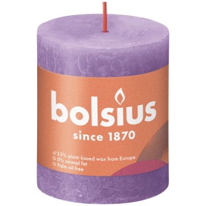 Bolsius Rustik-Kerze Shine, 80/68 mm, blühendes Veilchen. Stumpenkerze in Lila.