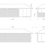 Technische Zeichnung Palmako Pavillon Bianca Set216, 876x300cm, graue Tauchgrundierung, Seiten- und Frontansicht mit Maßen.