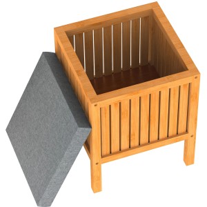 Eisl Wäschesammler aus Bambus mit Deckel und grauem Sitzkissen. Praktischer Wäschekorb und Hocker in Einem.