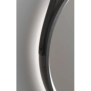 Detailansicht: Runder LED-Lichtspiegel Black Verano, Ø 55 cm, mit schwarzem Rahmen und indirekter Beleuchtung.