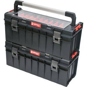 QBRICK Werkzeugkoffer PRO 700 Expert, 2-teilig, mit transparentem Deckel und Aluminiumgriff.