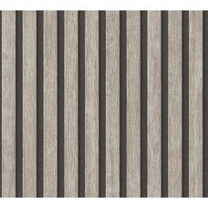A.S. Création Vliestapete mit Holzpaneel-Optik in Grau-Schwarz, strukturierte Oberfläche.