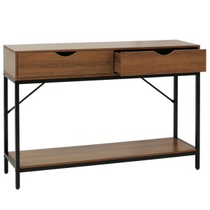 Brauner Konsolentisch im Industrial Design mit zwei Schubladen und Ablagefläche.